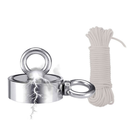 Aimant Bulldog Néodyme double face 500kg + corde